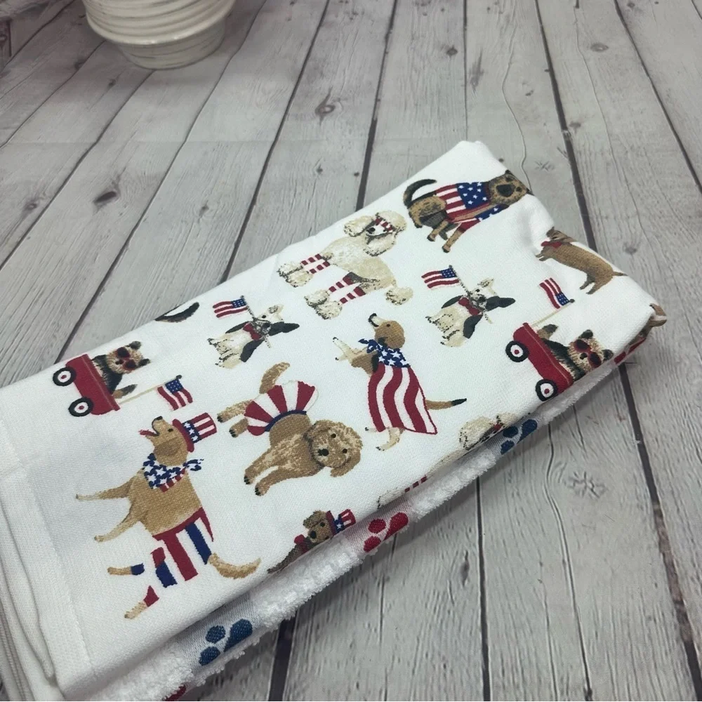NWT Patriotic Dog Print Kitchen Towel 100% cotton set of 3